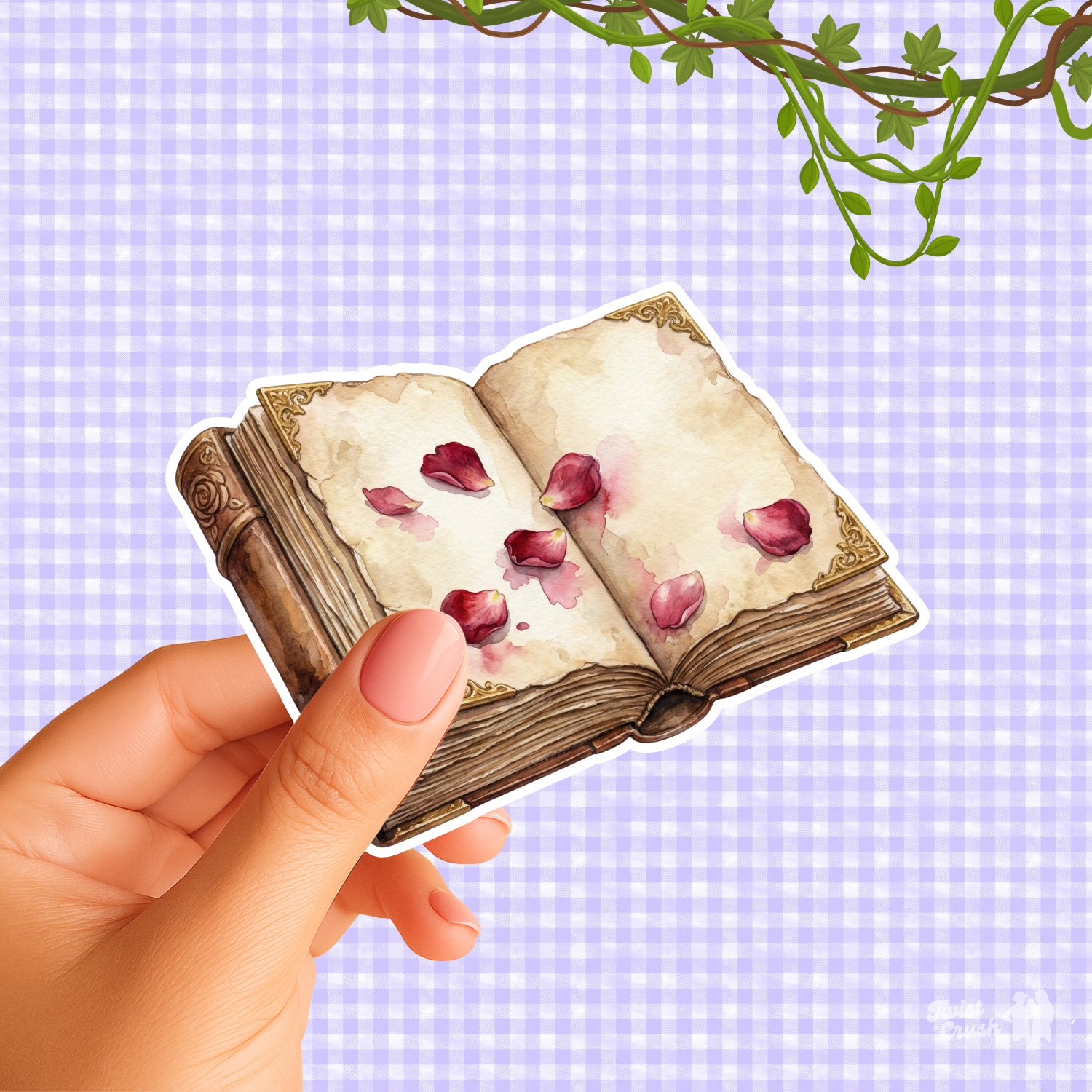 Open book and rose petal